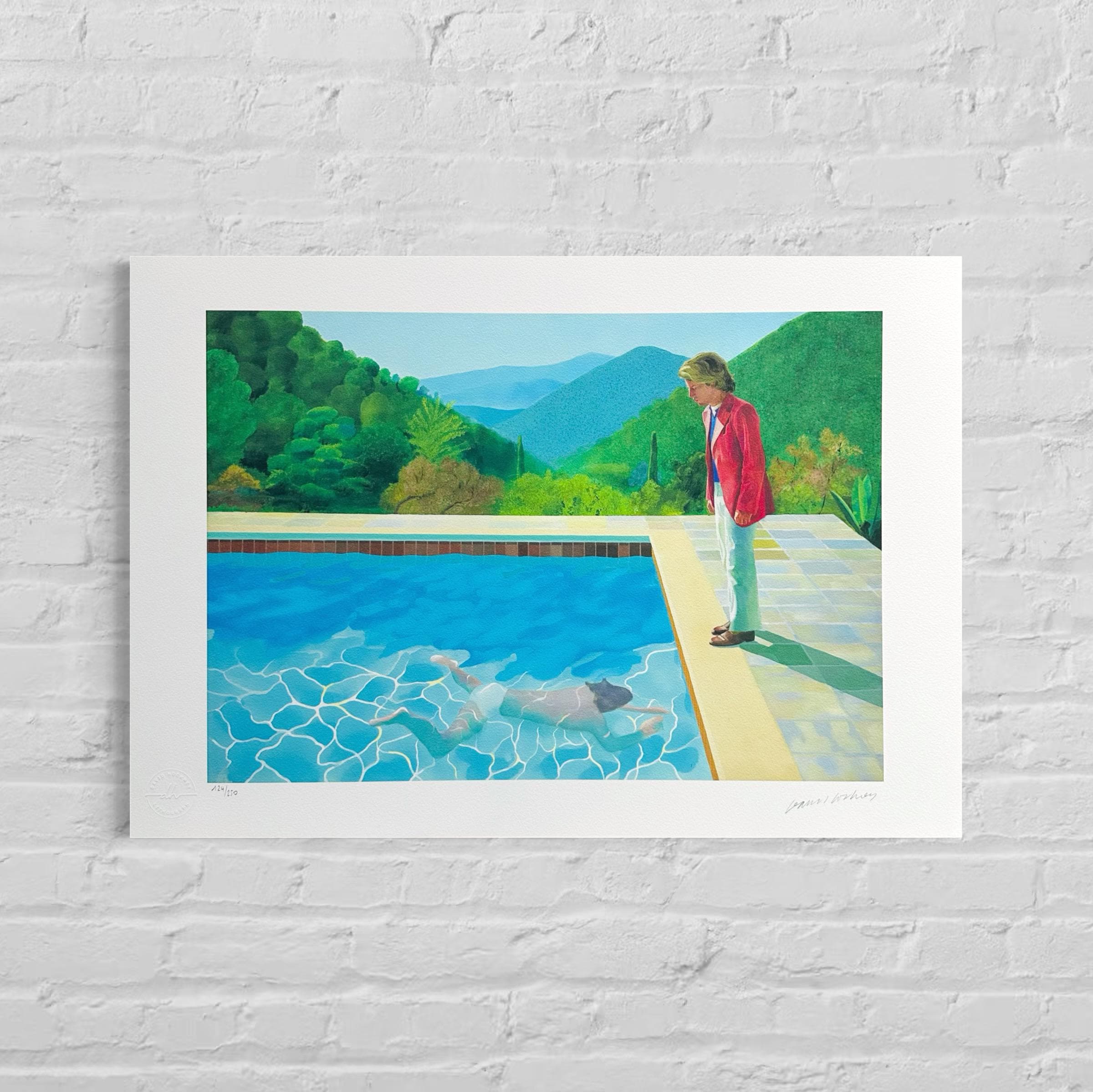 Genummerde editie DAVID HOCKNEY - Zwembad met mensen - Certificaat - Limited lithografie - muurdecoratie - after